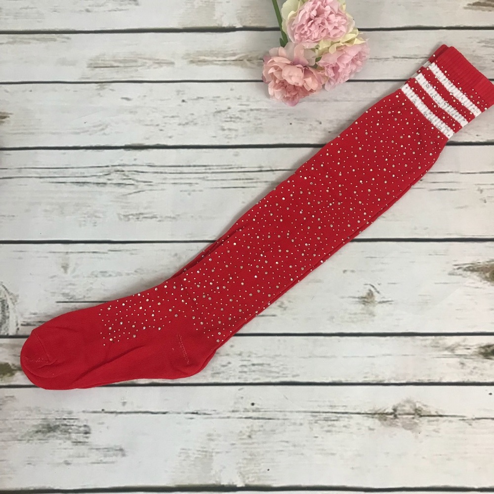Sexy Bling Rhinestone Over The Knee Red Socks - Picture 7 of 12